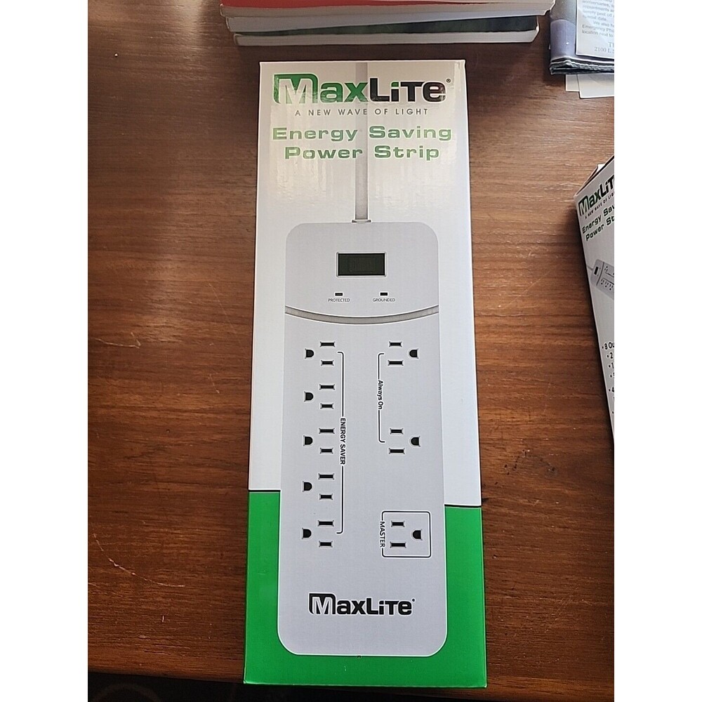MaxLite Energy Saving Power Strip Surge Protector 8 Outlets Brand New